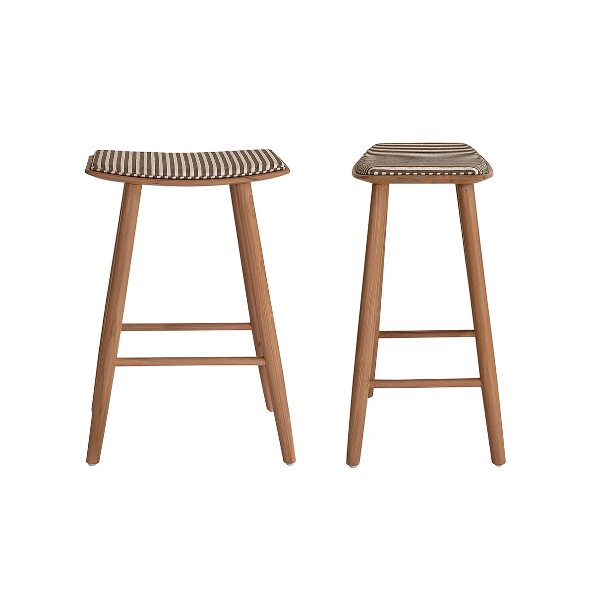 Set aus 2 Barhockern aus massivem Teakholz mit gestreifter Sitzfläche, 65 cm - Image 2