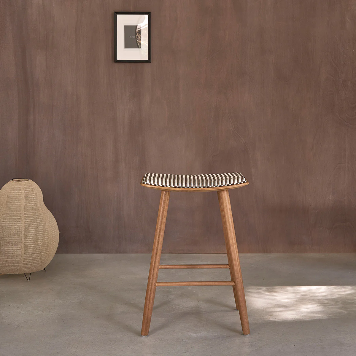 Set aus 2 Barhockern aus massivem Teakholz mit gestreifter Sitzfläche, 65 cm - Image 4