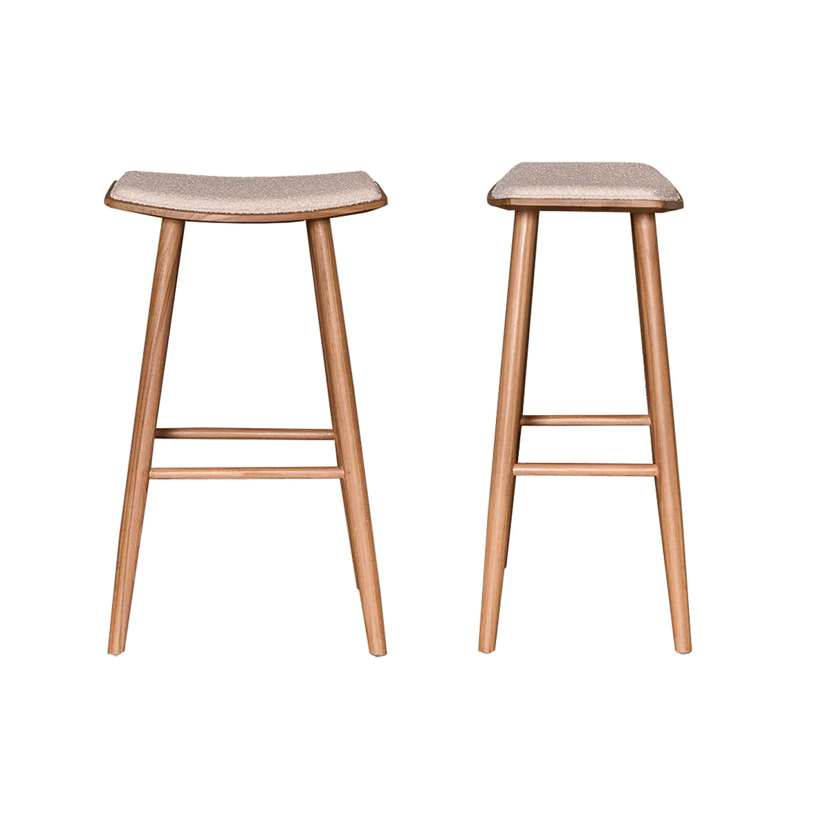 Set aus 2 Barhockern aus massivem Teakholz und Bouclé-Sitz 75 cm - Image 2