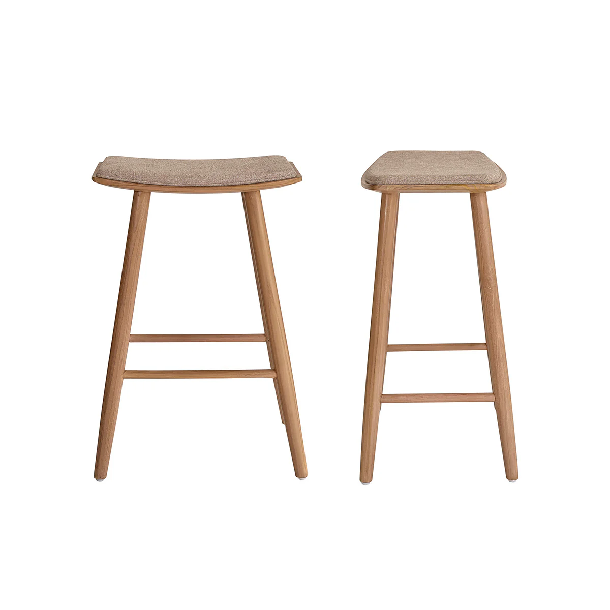 Set aus 2 Barhockern aus massivem Teakholz und greigefarbenem Samt, 65 cm (Kombination aus Grau und Beige) - Image 2