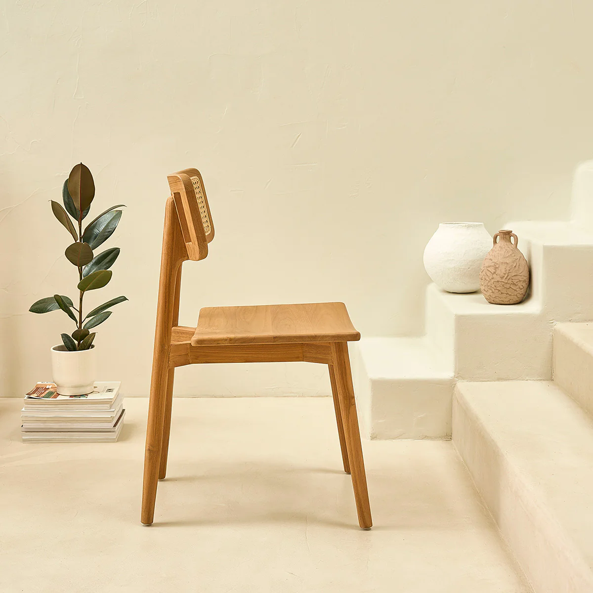 2er-Set Stühle aus massivem Teakholz und Rohrgeflecht - Image 3