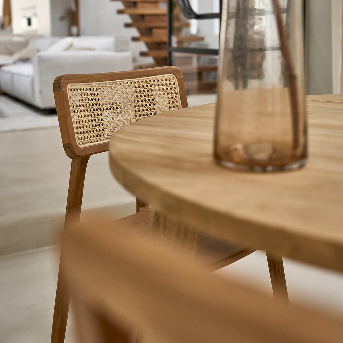 2er-Set Stühle aus massivem Teakholz und Rohrgeflecht - Image 9