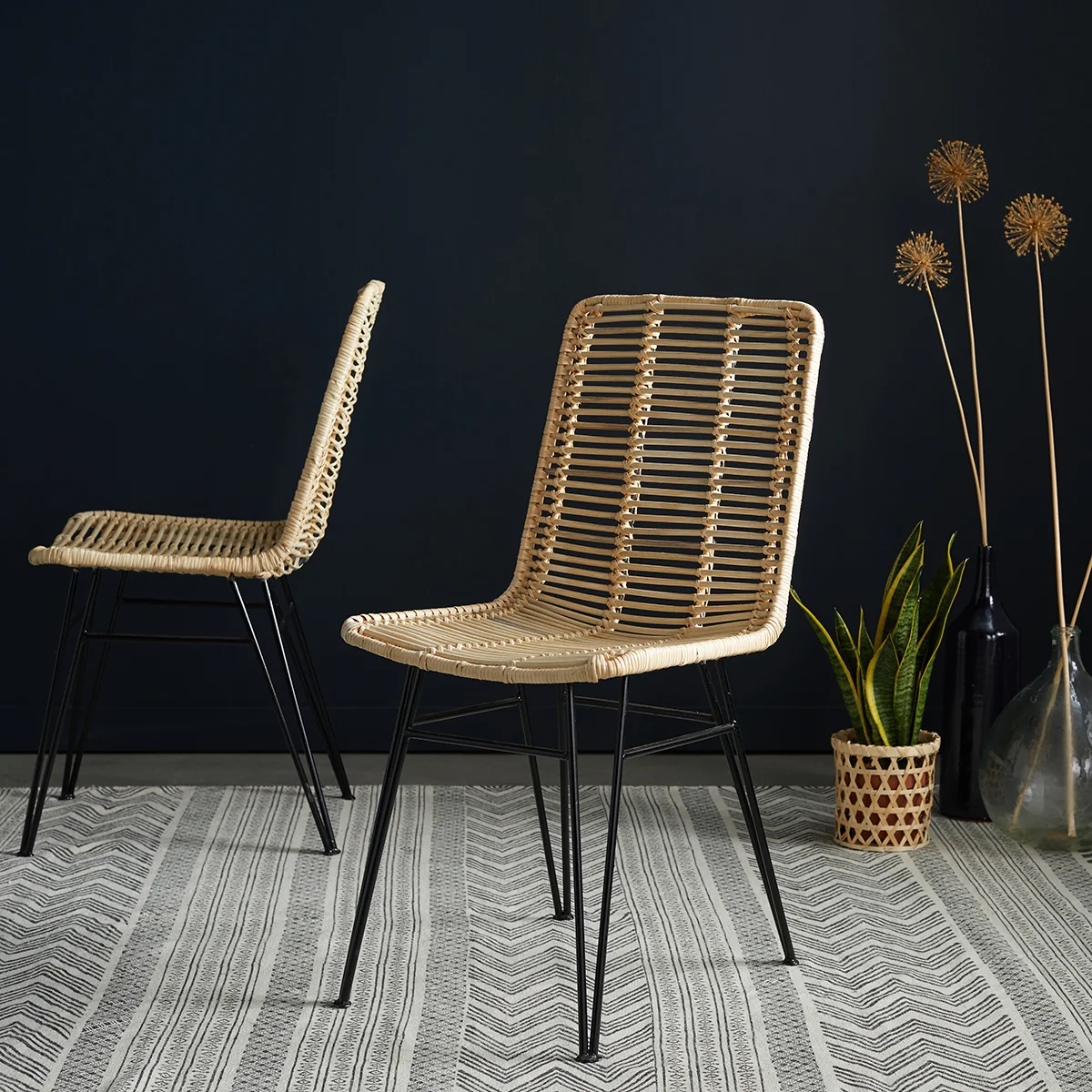 Set aus 2 Stühlen aus Rattan und Metall