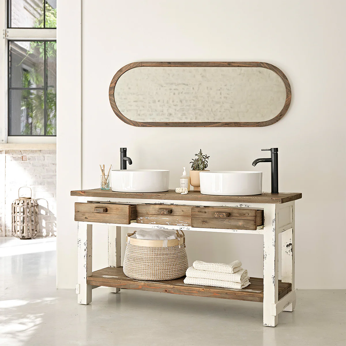 Spiegel aus massivem recyceltem Holz oval 140x50 cm - Image 6