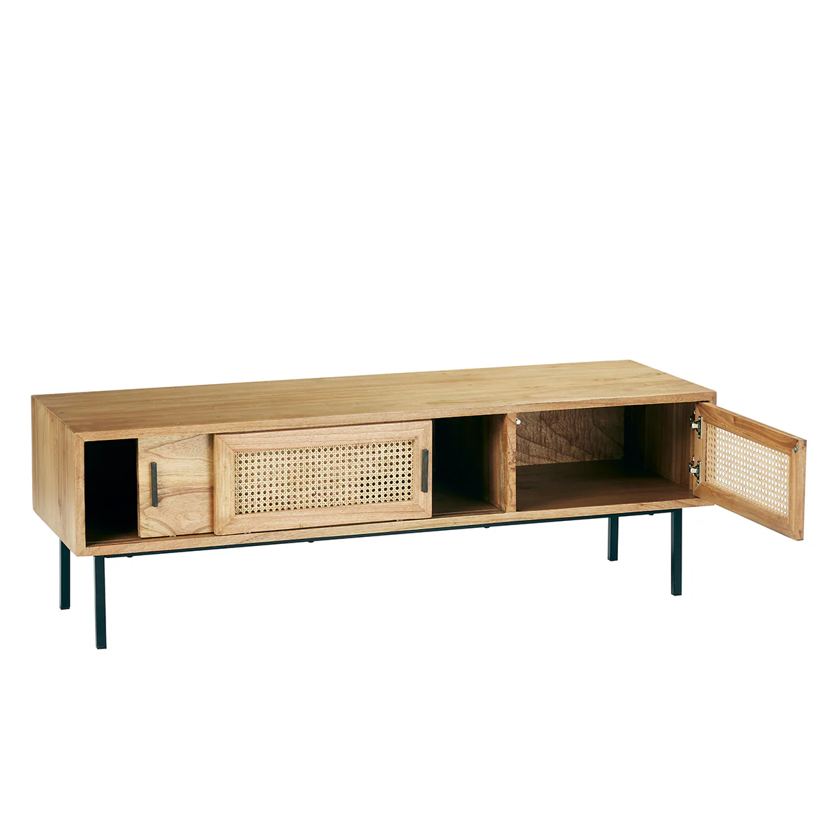 TV-Möbel aus massivem Mindy und Rohrgeflecht 140 cm - Image 3