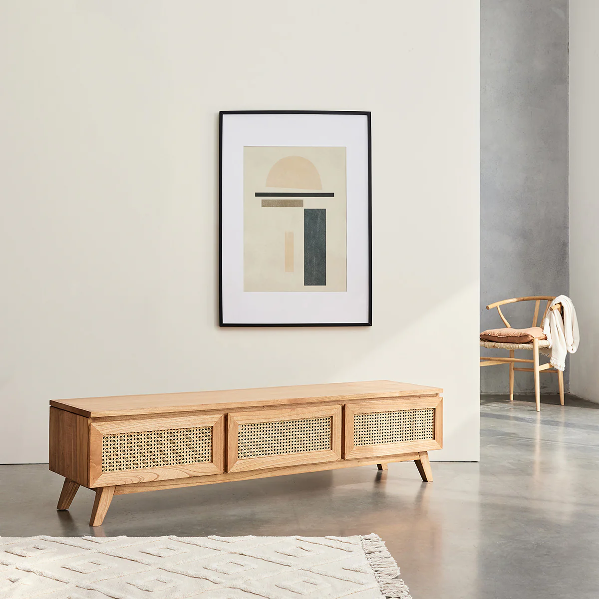 TV-Möbel aus massivem Mindi und mit Rohrgeflecht 160 cm - Image 3