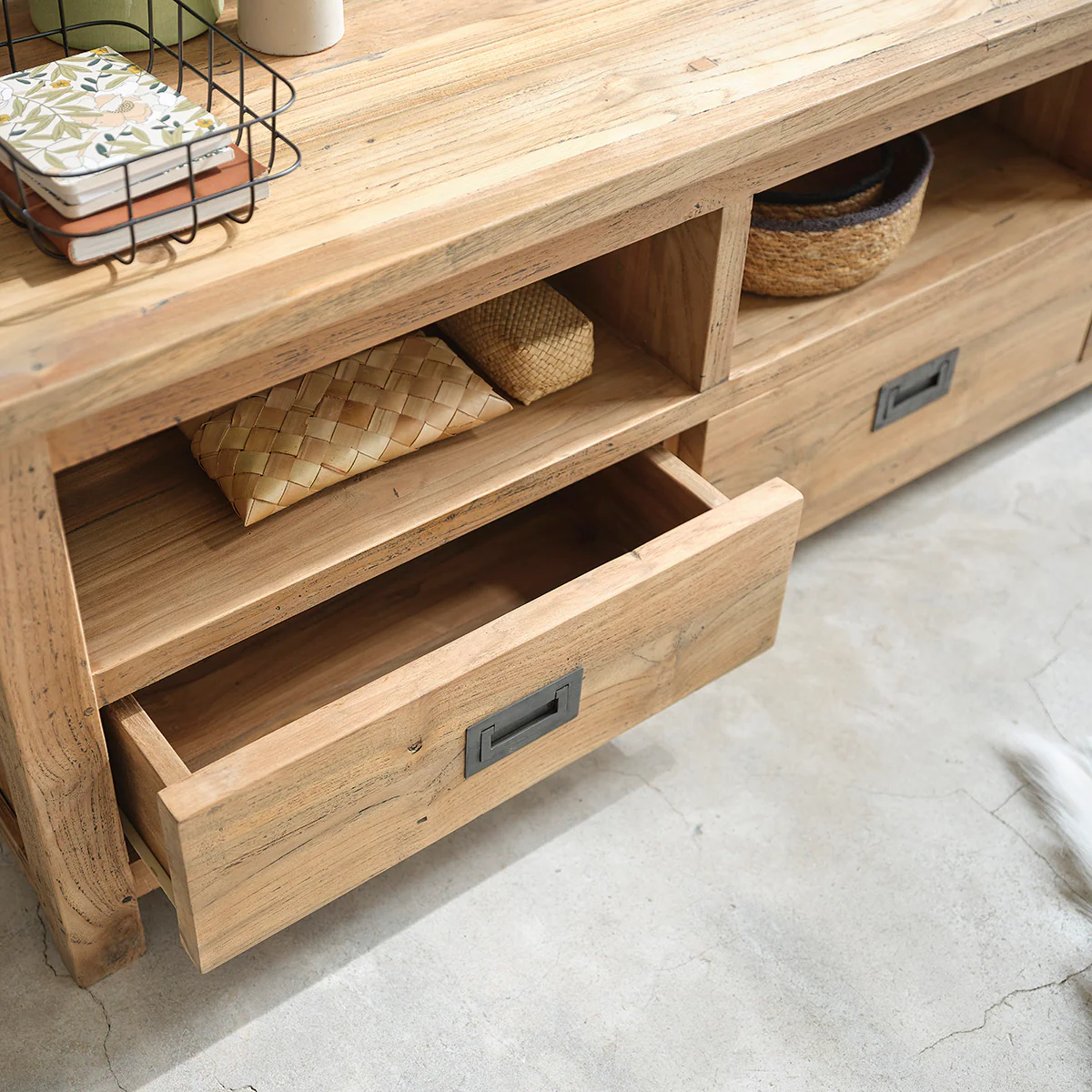 TV-Möbel aus recyceltem massivem Teakholz 160 cm - Image 3