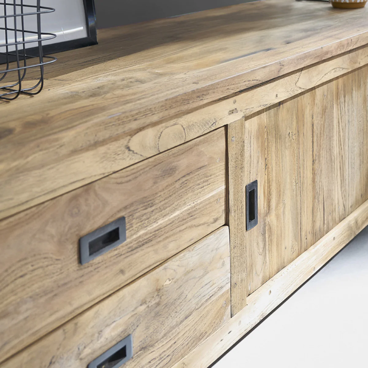 TV-Möbel aus massivem recyceltem Teakholz 180 cm - Image 4