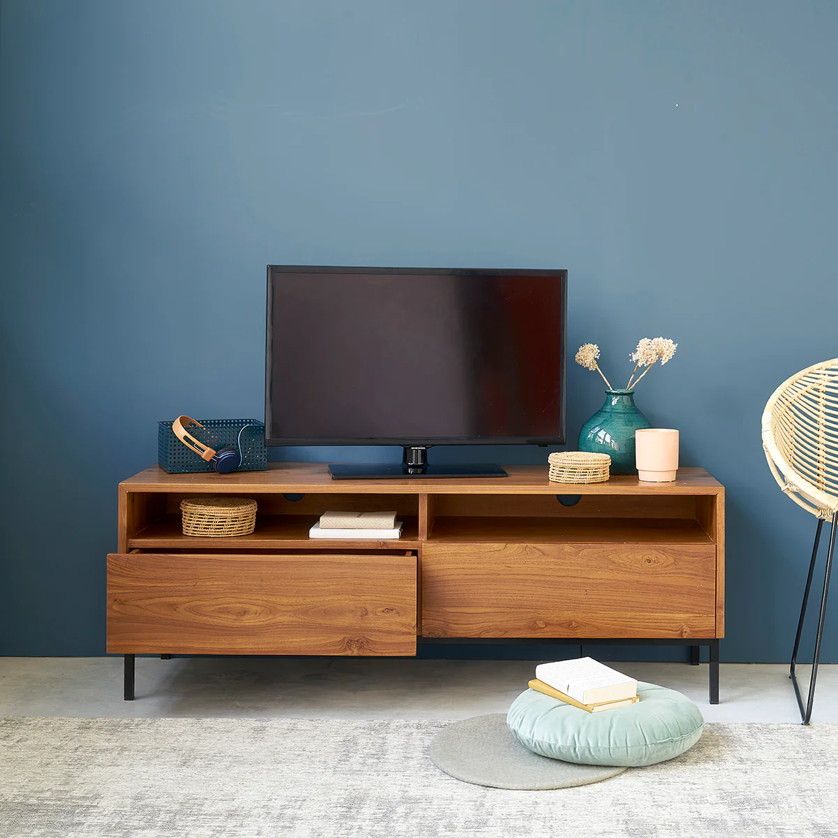 TV-Möbel aus massivem Teakholz und Metall 140 cm - Image 3