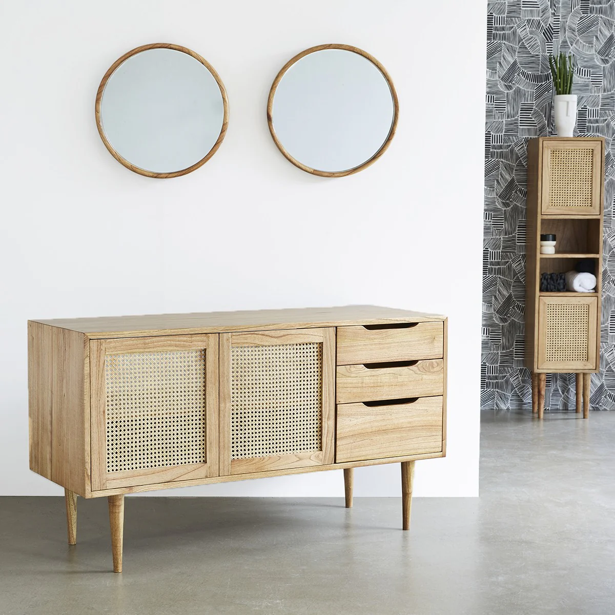 Waschtischunterschrank aus massivem Mindi und mit Rohrgeflecht 135 cm - Image 3