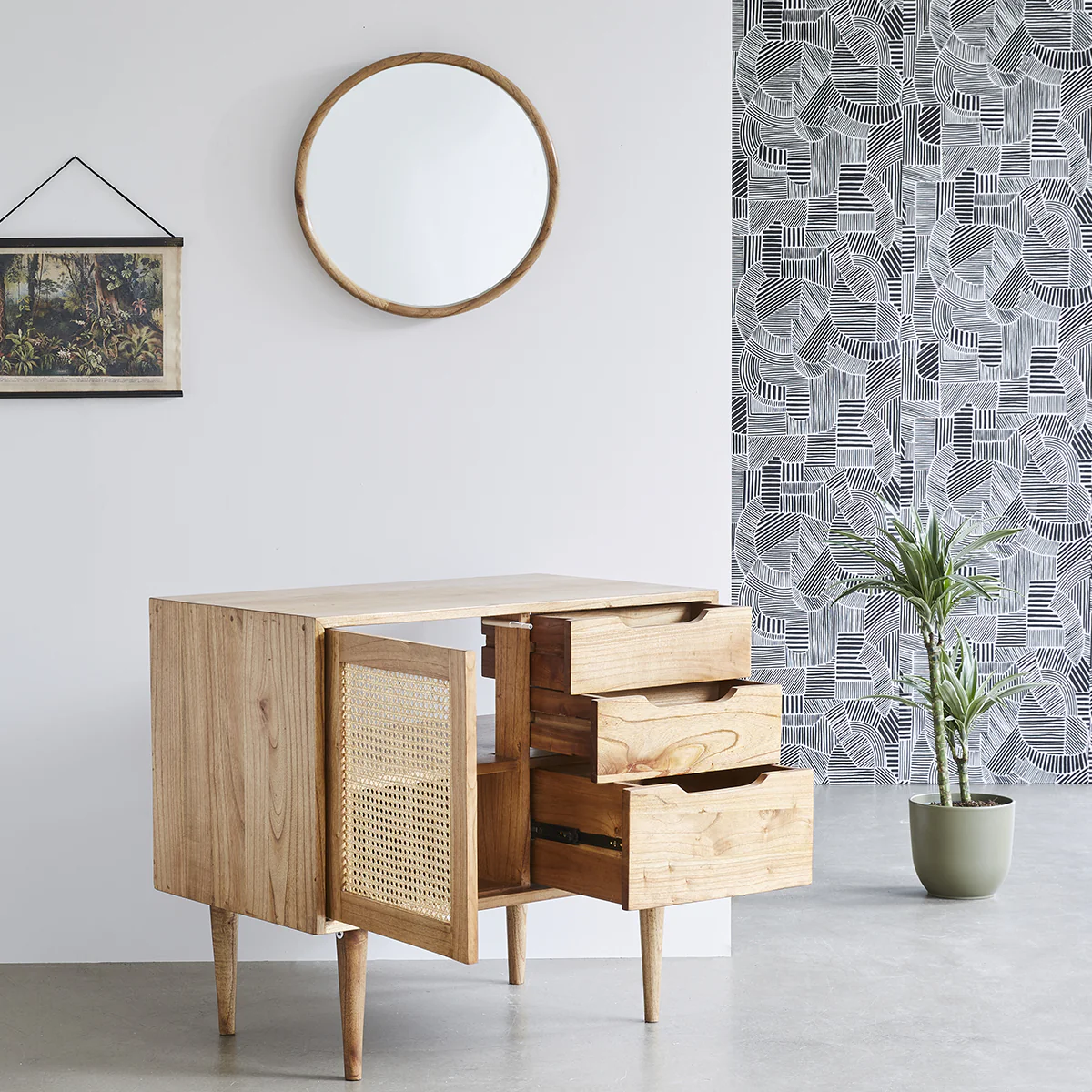 Waschtischunterschrank aus massivem Mindi und mit Rohrgeflecht 85 cm - Image 3