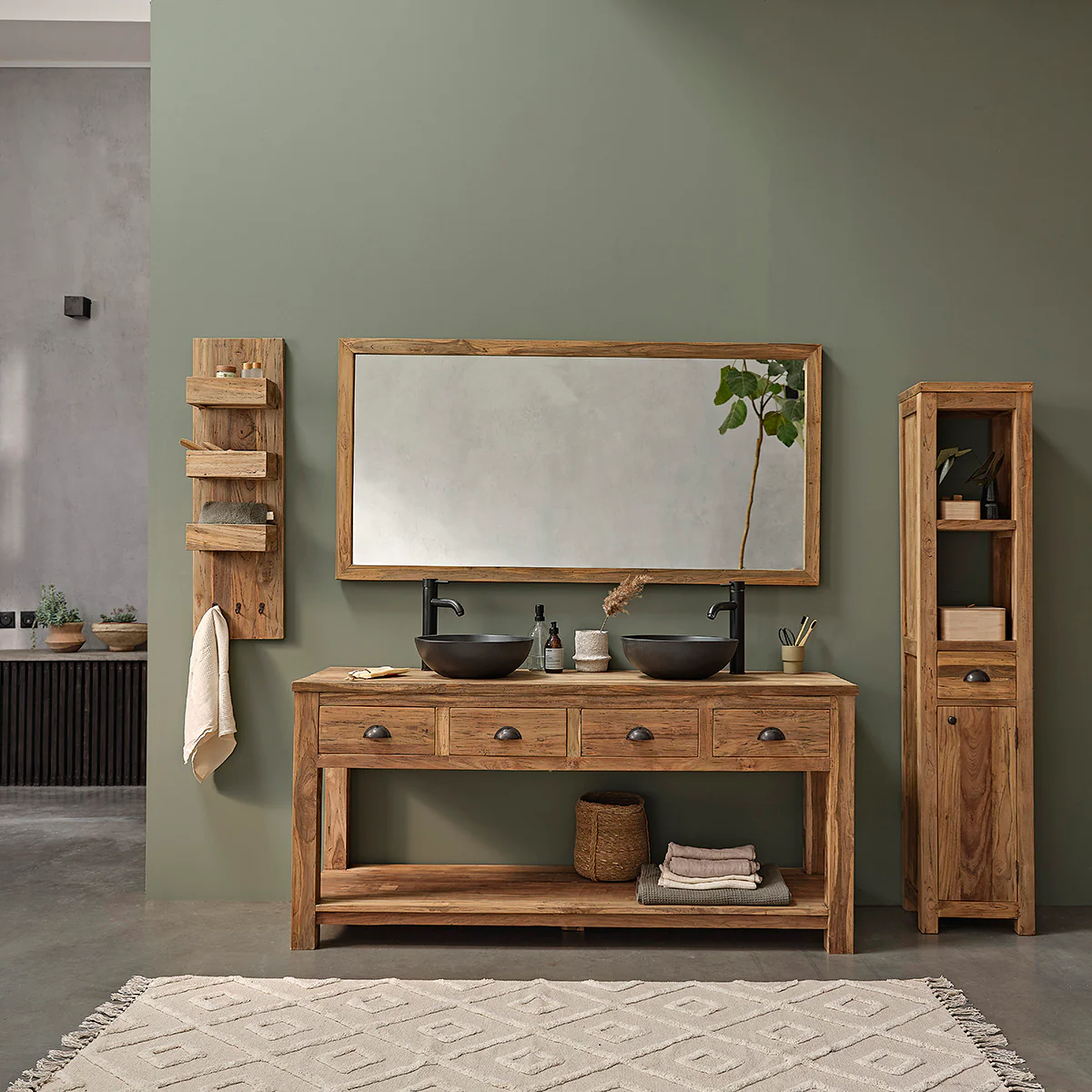 Waschtischunterschrank aus massivem recyceltem Teakholz 165 cm - Image 5