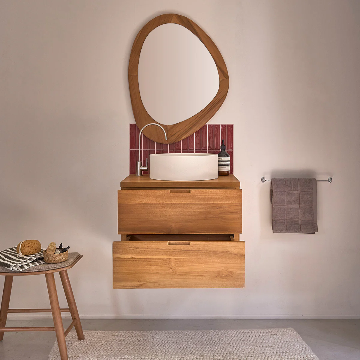 Waschtischunterschrank aus massivem Teakholz, hängend, 60 cm - Image 3