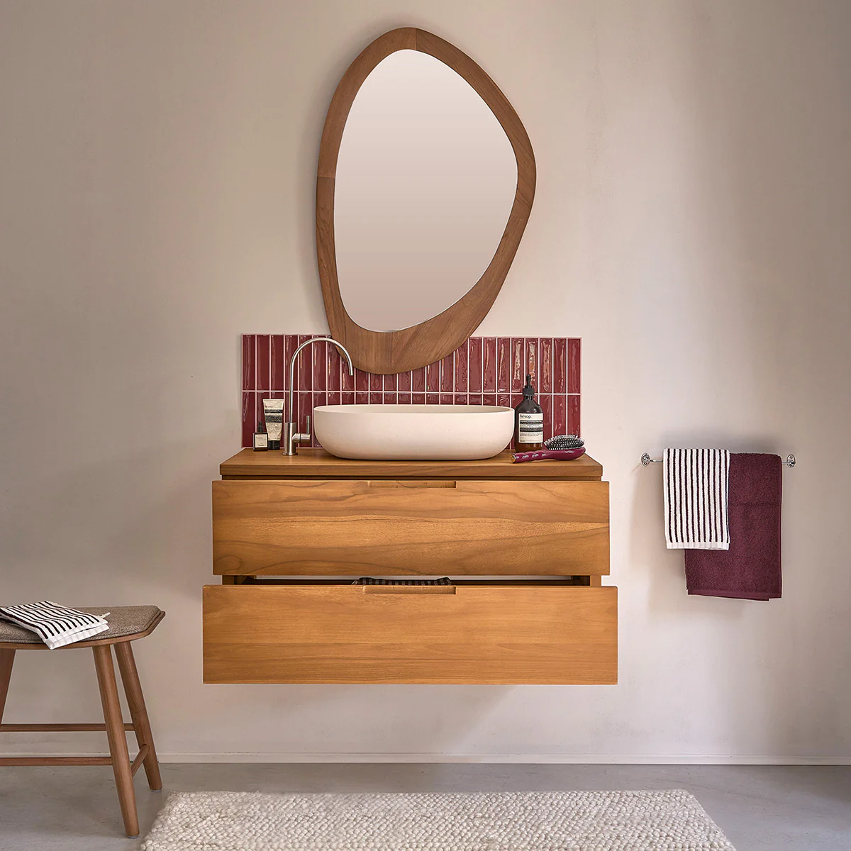 Waschtischunterschrank aus massivem Teakholz, hängend, 80 cm - Image 3