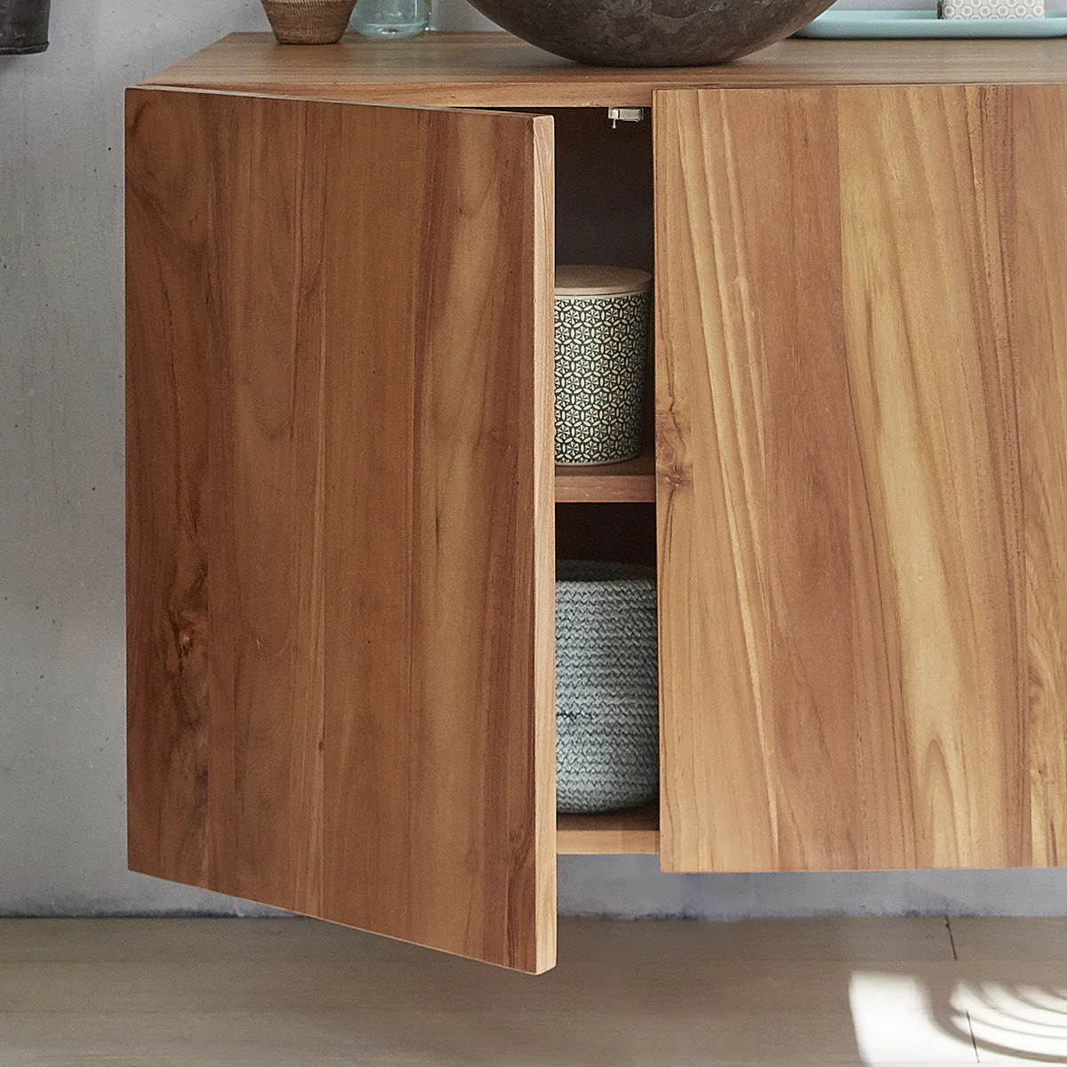 Waschtischunterschrank aus massivem Teakholz hängend 80 cm - Image 4