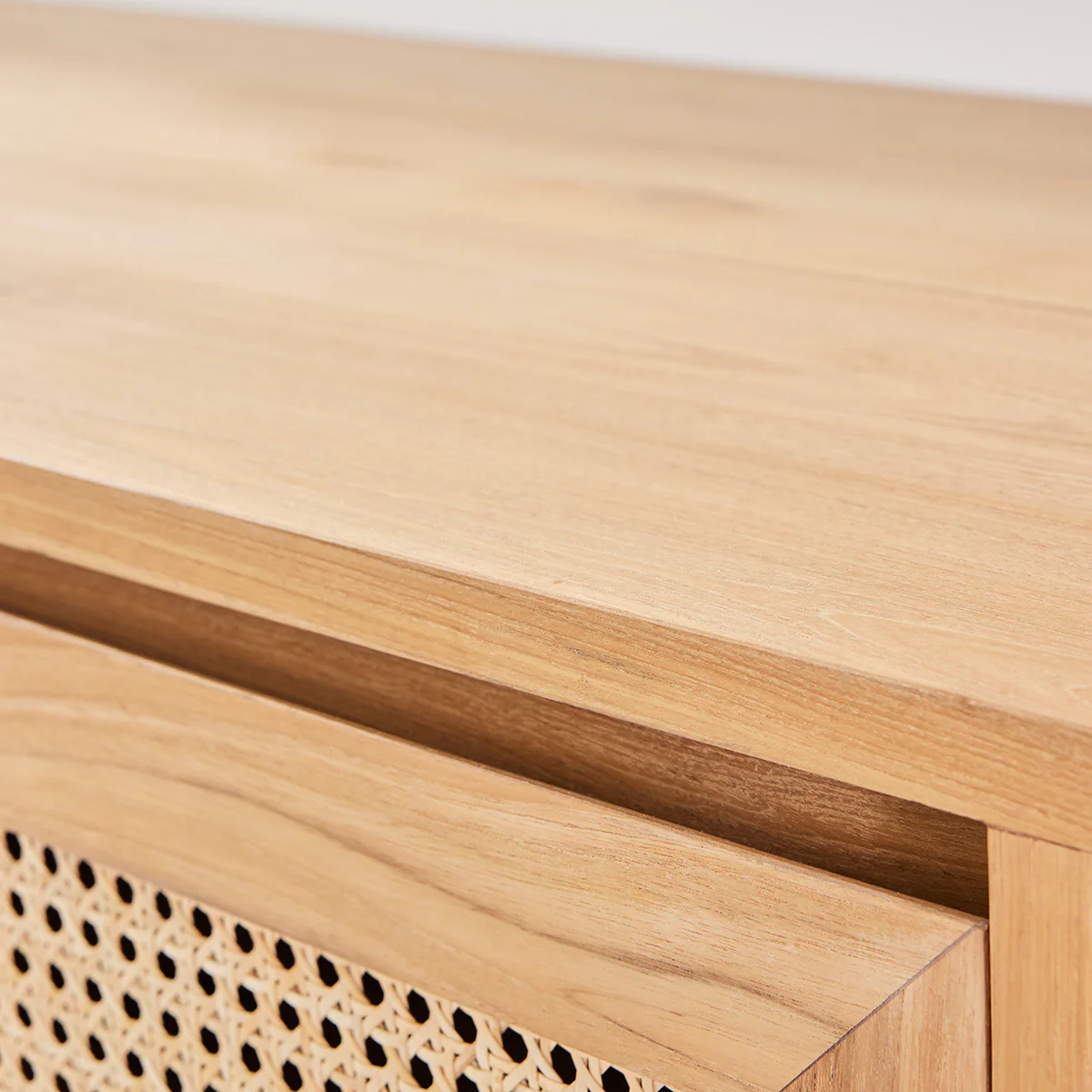 Waschtischunterschrank aus massivem Teakholz und mit Rohrgeflecht 90 cm - Image 4