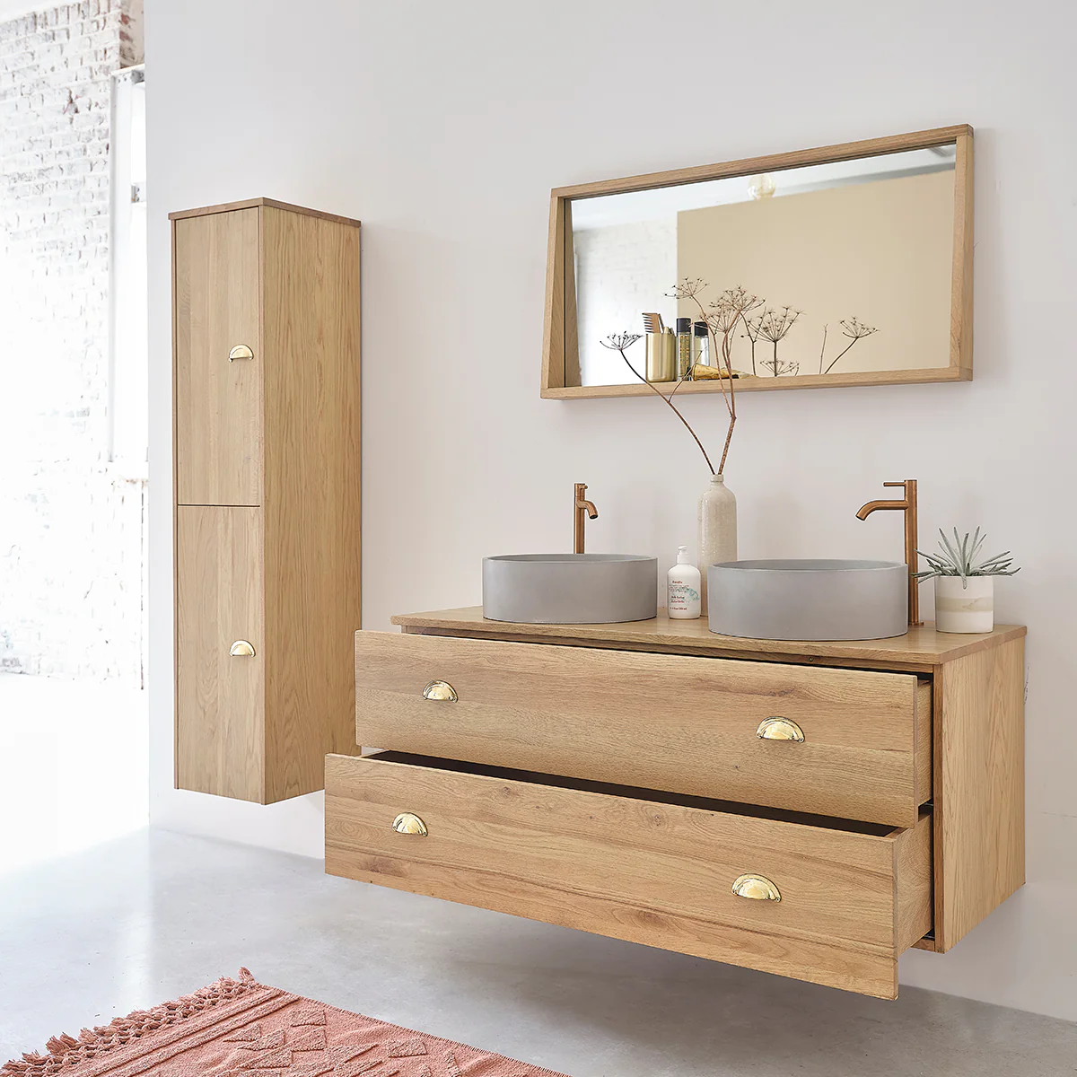 Hängender Waschtischunterschrank aus massiver Eiche 120 cm - Image 3